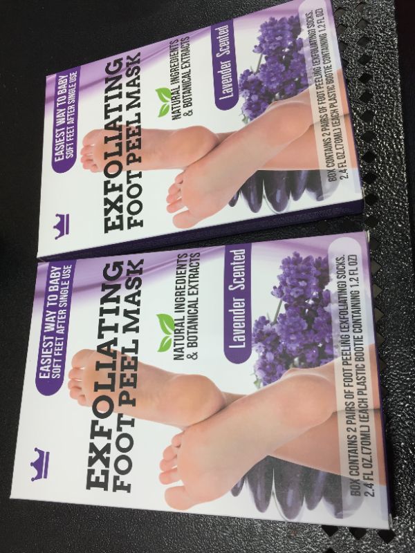 Photo 2 of 2 pack ---Exfoliating Foot Peel Mask - Two Pairs of Booties for Smooth and Soft Feet - Peeling Away Rough Heels Dead Skin Cells and Calluses - Lavender Scented Natural Formula for Silky Soft Feet
