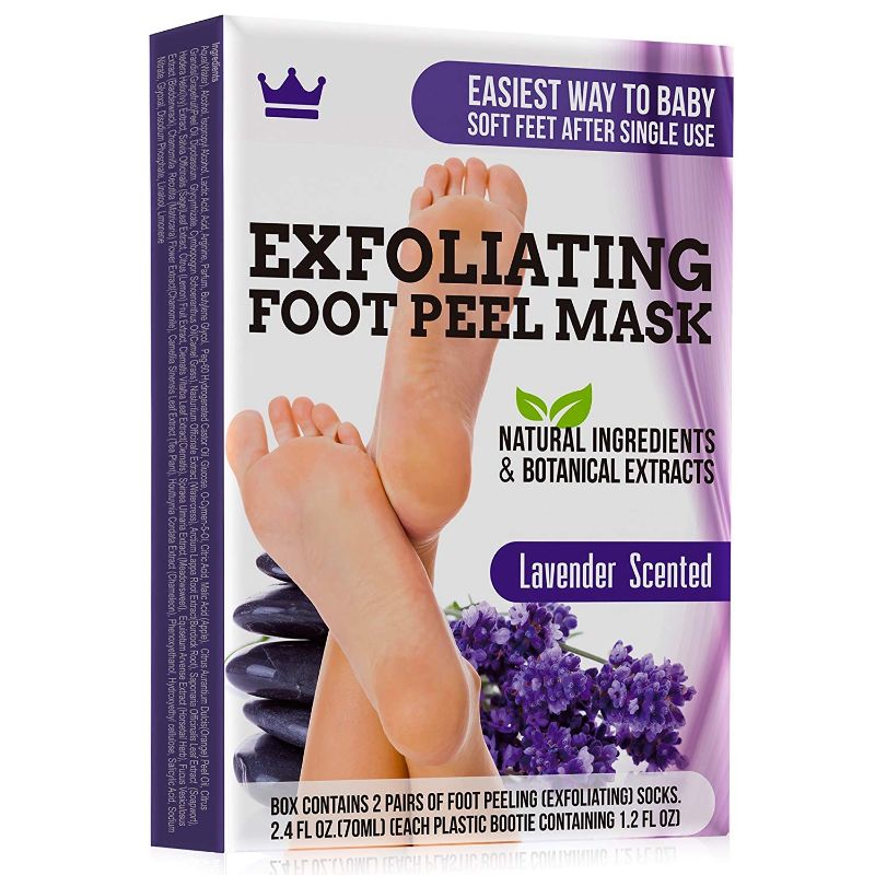 Photo 1 of 2 pack ---Exfoliating Foot Peel Mask - Two Pairs of Booties for Smooth and Soft Feet - Peeling Away Rough Heels Dead Skin Cells and Calluses - Lavender Scented Natural Formula for Silky Soft Feet
