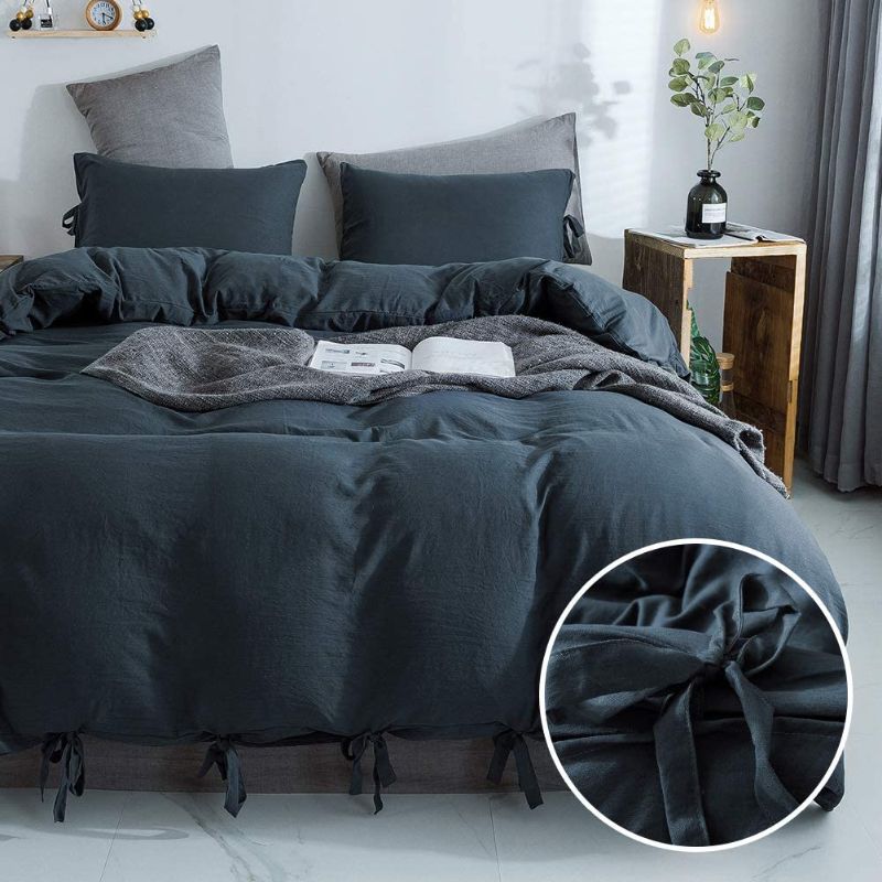 Photo 1 of Annadaif Grayish Navy Duvet Cover King Size?3 Pieces Soft Washed Microfiber Duvet Cover Set ,Comforter Cover with Bowknot Bow Tie ?1 Duvet Cover 104x90 Inch, 2 Pillowcases? Easy Care Bedding Set