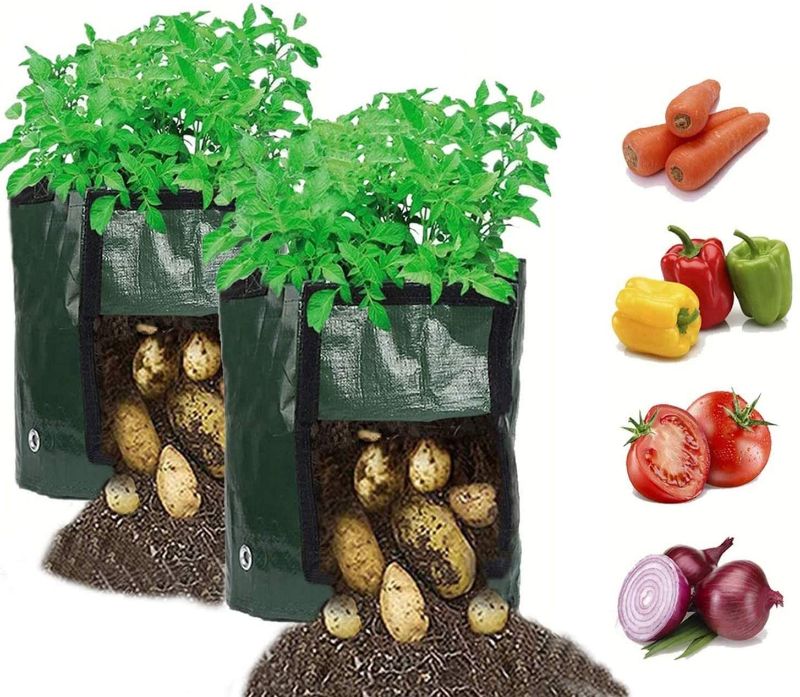 Photo 1 of 2 Pack 10 Gallon Plant Grow Bags, Garden Potato Grow Bags Planting Pouch, Fabric Pots Container Premium Breathable Cloth Bags Plant Pot for Grow Vegetables