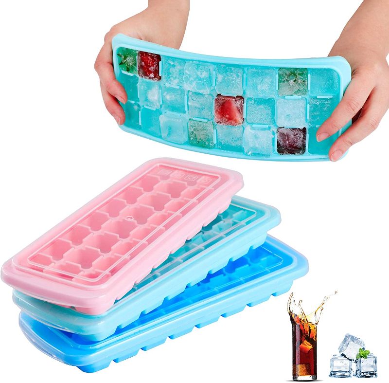 Photo 1 of BAJAKE Ice Cube Tray 3 Pack,Easy-Release Silicone and Flexible 24-Ice Trays with Spill-Resistant Removable Lid,Durable and Dishwasher Safe - for Food, Cocktail, Whiskey, Chocolate