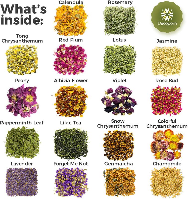 Photo 1 of 18 pcs Dried Flowers and Herbs for Soap Making - 18 Varieties Rose Buds Jasmine Lavender Dry Flower Petals - Lip Gloss Witchcraft Supplies Resin Jewelry Essential Oils for Candle Crafts Nail Art Bath Bombs
