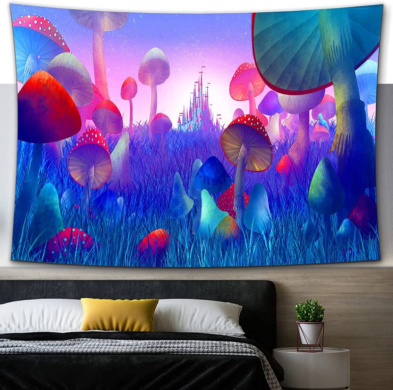 Photo 1 of EALOMYH Trippy Mushroom Aesthetic Tapestry for Bedroom Wall