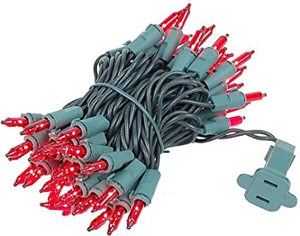 Photo 1 of Novelty Lights 50 Light Red Christmas Mini String Light Set, Green Wire, Indoor/Outdoor UL Listed, 11' Long
