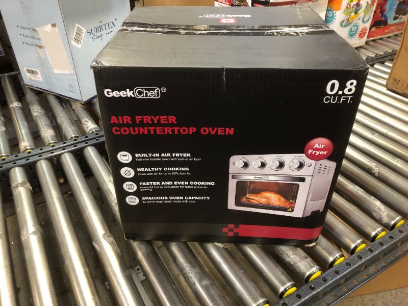 Photo 9 of Geek Chef Air Fryer Toaster Oven, 6 Slice 24QT Convection Airfryer Countertop Oven, Roast, Bake, Broil, Reheat, Fry Oil-Free, Cooking Accessories Included, Stainless Steel, Silver, 1700W

