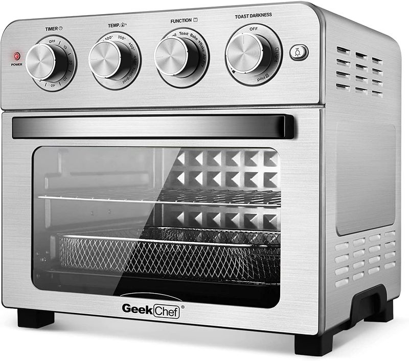 Photo 1 of Geek Chef Air Fryer Toaster Oven, 6 Slice 24QT Convection Airfryer Countertop Oven, Roast, Bake, Broil, Reheat, Fry Oil-Free, Cooking Accessories Included, Stainless Steel, Silver, 1700W

