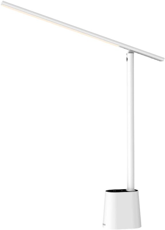 Photo 1 of Baseus LED Desk Lamp, Auto-Dimming Table Lamp, Eye-Caring Smart Lamp, Touch Control, 47" Wide Illumination, 250 Lumens, 5W, 3 Color Modes, for Home Office, Living Room, Bedroom, Painting, White
