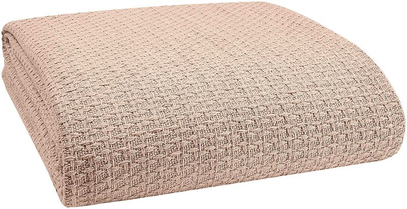 Photo 1 of Elvana Home 100% Cotton Bed Blanket, Breathable Bed Blanket King Size, Cotton Thermal Blankets King, Perfect for Layering Any Bed for All Season, Beige
