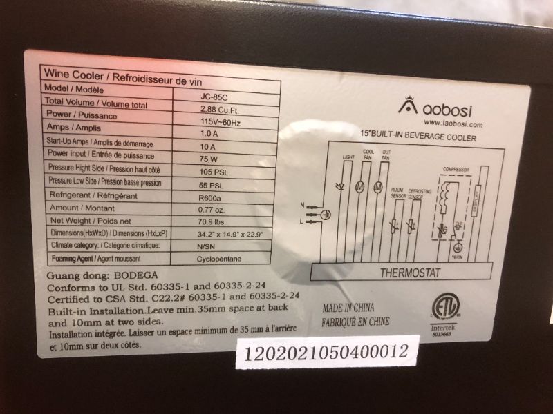 Photo 4 of AAOBOSI Beverage Refrigerator 15 Inch 94 Cans Built-in Beverage Cooler with Quiet Operation, Compressor Cooling System, Energy Saving, Adjustable Shelves, Ideal for Beer, Soda, Water or Wine
