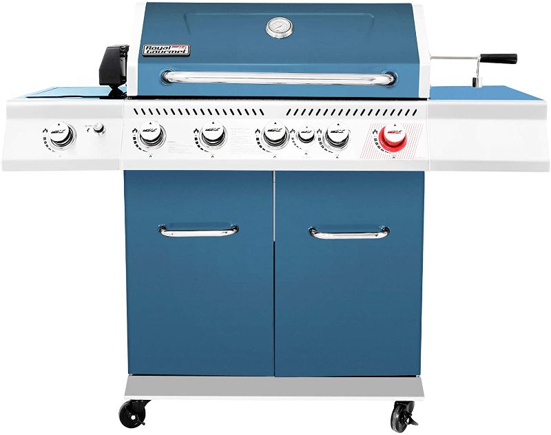 Photo 1 of Royal Gourmet GA5403B Premier 5 BBQ Propane Gas Grill with Rotisserie Kit, Sear, Infrared Rear Side Burner, Patio Picnic Backyard Cabinet Style Outdoor Party Cooking, Blue
