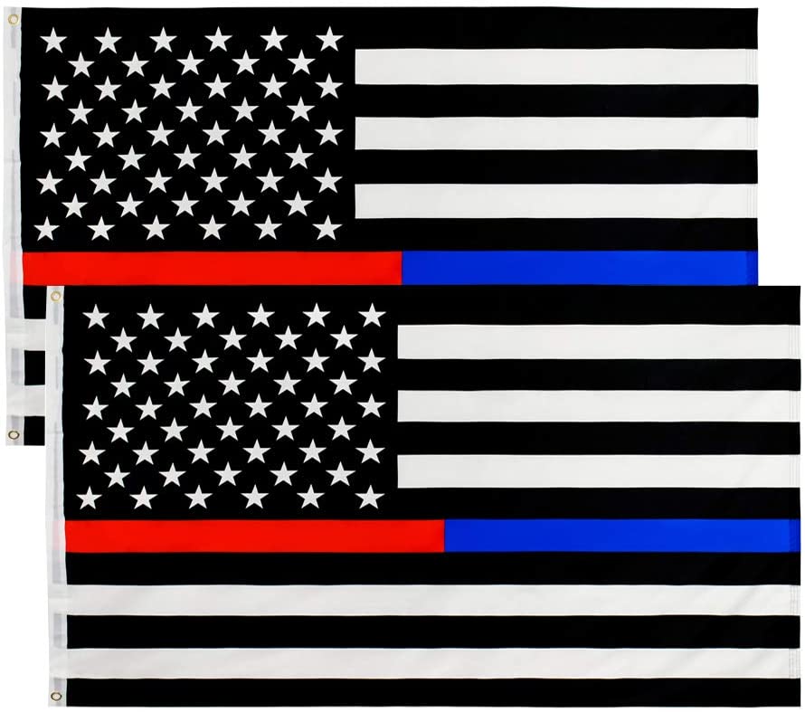 Photo 1 of 3x5 Fts Thin Red And Blue Line American Flag - Honoring Law Enforcement Officers And Firefighters Flags - Dual Line Flag - 2 Pack
