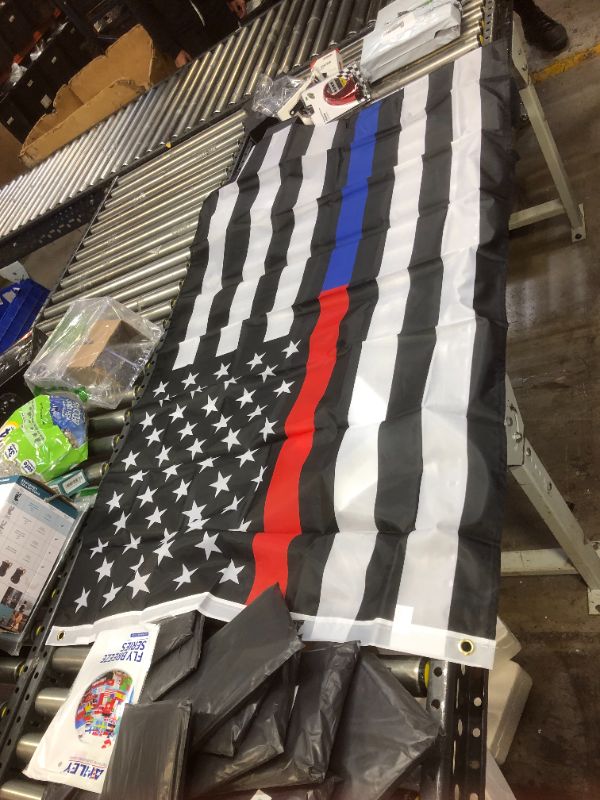 Photo 2 of 3x5 Fts Thin Red And Blue Line American Flag - Honoring Law Enforcement Officers And Firefighters Flags - Dual Line Flag - 2 Pack

