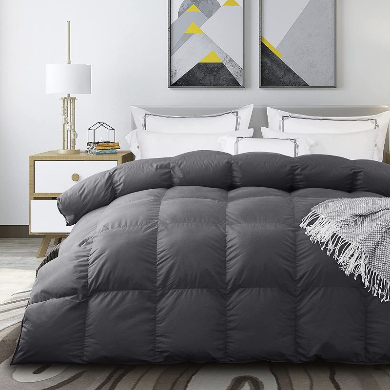 Photo 1 of Acrafsman Goose Down Comforter King,1200Thread Count 100% Egyptian Cotton Fabric,Medium Warmth All Season Down Duvet 700+Fill Power King Size Comforter(Grey,106x90inches)
