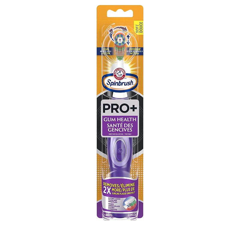 Photo 1 of 2 pack - Arm & Hammer Spinbrush PRO+ Gum Health Powered Toothbrush, 1 count - 1 pink & 1 blue color 
