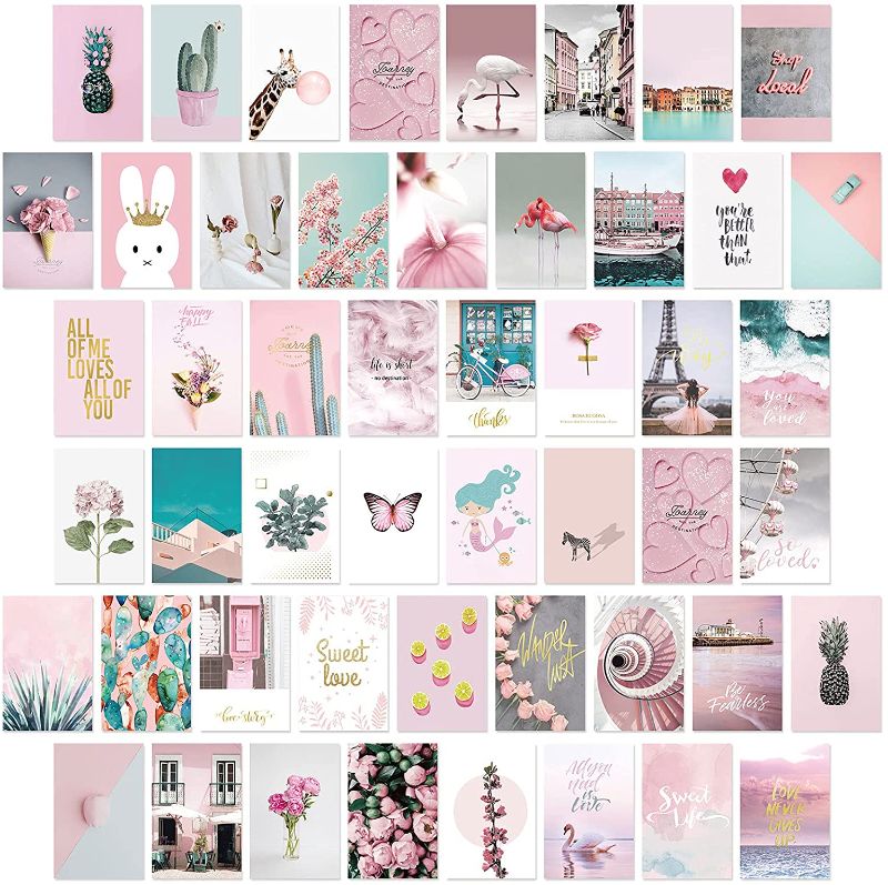 Photo 1 of 3 pack - Pink Wall Collage Kit Room Decor Aesthetic for Teen Girls,Bedroom Decor Wall Art,Posters for Room Aesthetic,52PCS 4x6in Photos Collection Wall Decor,Home Decor Room Decorations for Dorm,Apartment
