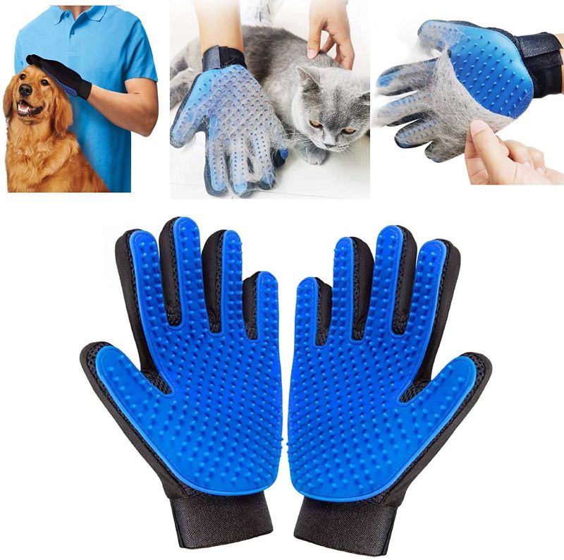 Photo 1 of YUESUO Pet Grooming Gloves, Gentle Hair Remover Deshedding Brush Gloves, Five Finger Massage Mitts, Perfect Pet Bathing Tool for Cats, Dogs, Horses with Long or Short Fur (1 Pair Left & Right Hand)
