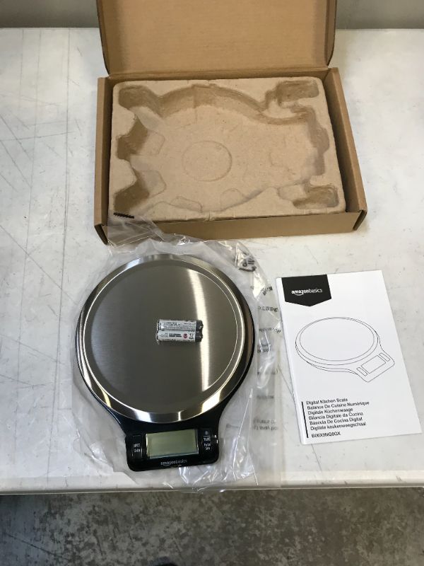 Photo 2 of Amazon Basics Stainless Steel Digital Kitchen Scale with LCD Display, Batteries Included