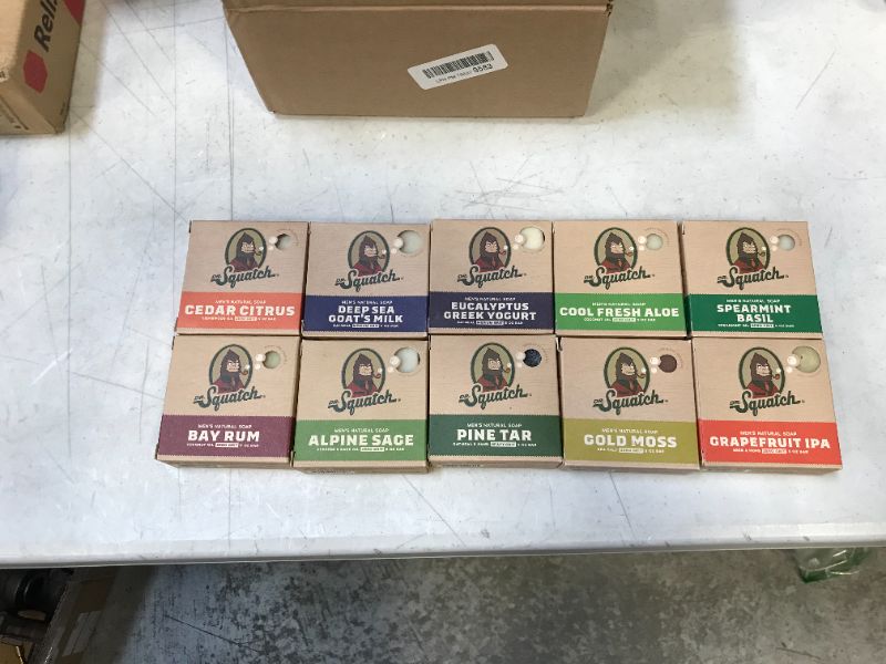 Photo 1 of Dr. Squatch Men's Soap Gift Set (10 Bars) – Pine Tar, Cedar Citrus, Bay Rum, Spearmint Basil, Grapefruit IPA, Cool Fresh Aloe, Alpine Sage, Eucalyptus Greek Yogurt, Deep Sea Goat's Milk, Gold Moss