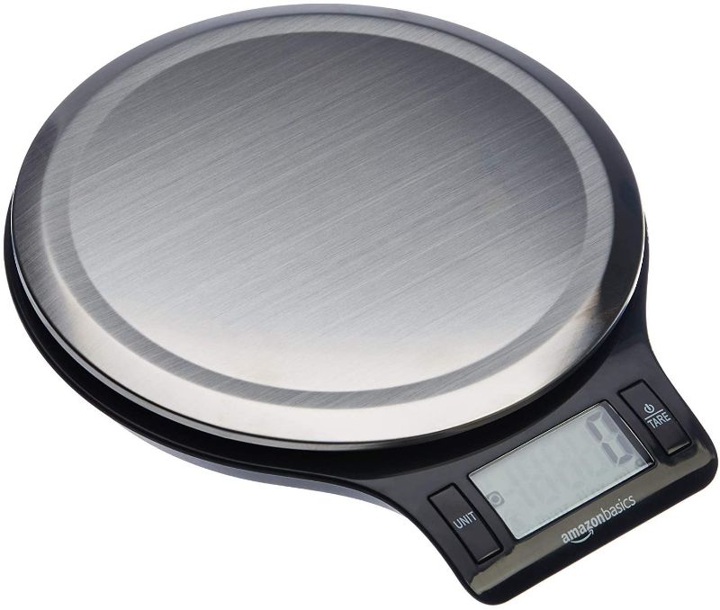 Photo 1 of Amazon Basics Stainless Steel Digital Kitchen Scale with LCD Display, Batteries Included