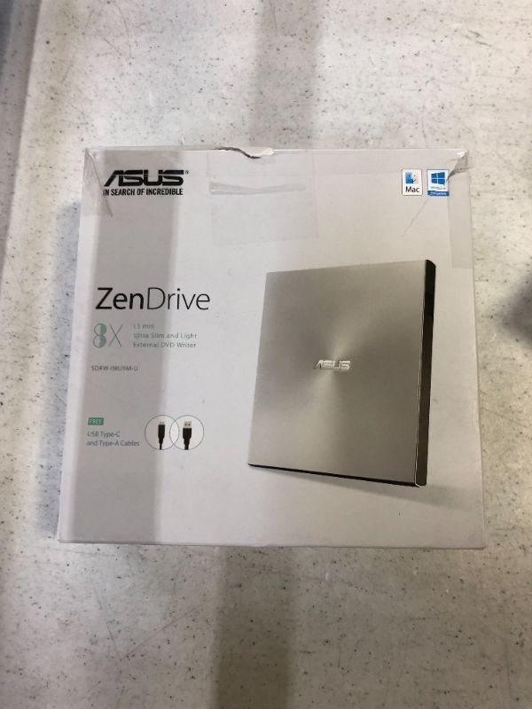 Photo 4 of ASUS ZenDrive U9M SDRW-08U9M-U - Disk drive - DVD±RW (±R DL) - 8x/8x - USB 2.0 - external - silver
