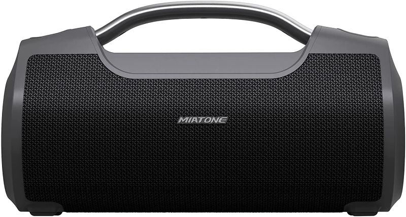 Photo 1 of MIATONE 60W Portable Bluetooth Speaker with Titanium Subwoofer, Outdoor Waterproof Wireless Loud Portable Big Bluetooth Speakers, Build-in 8000 mAh Power Bank for Camping Garden Party(Black)---COULD NOT TEST---MISSING CABLES----
