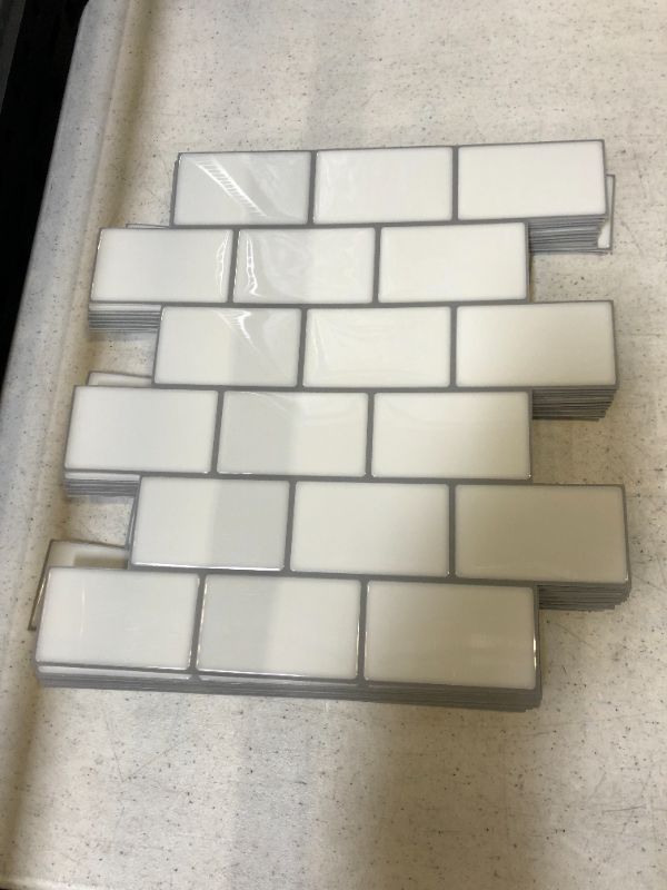 Photo 2 of 10-Sheet Peel and Stick Backsplash Tile Sticker, Subway Tile, Stick on Tiles Backsplash for Kitchen & Bathroom,White with Grey Grout 12"x12" (Thicker Design)---ITEM IS WARPED---
