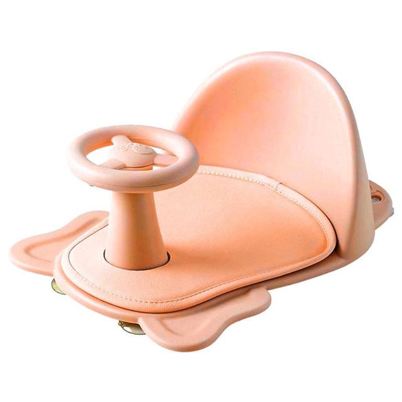 Photo 1 of  Cute Baby Bath Seat with Non-Slip Soft Mat, Portable Baby Bathtub Seat with Steering Wheel, Backrest & Suction Cups for Stability, Infant Bath Seat for 0-3 Years Old, Pink