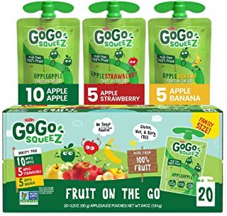 Photo 1 of GoGo squeeZ Fruit on the Go Variety Pack, Apple Apple, Apple Banana, & Apple Strawberry, 3.2 oz. (20 Pouches) - Tasty Kids Applesauce Snacks - Gluten Free Snacks for Kids - Nut & Dairy Free - Vegan Snacks EXP DEC 9 2021