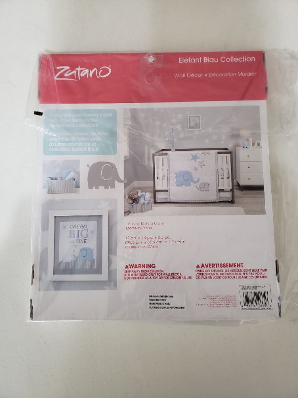 Photo 2 of Zutano Elefant Blau Framed Wall Decor, White/Blue/Grey, 12" x 14"
