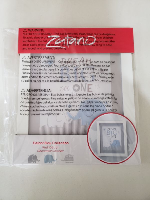 Photo 1 of Zutano Elefant Blau Framed Wall Decor, White/Blue/Grey, 12" x 14"
