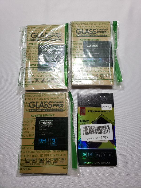 Photo 1 of VARIOPUS TEMPERED GLASS FOR SMARTPHONES FOR IPHONE, LOT OF 4.