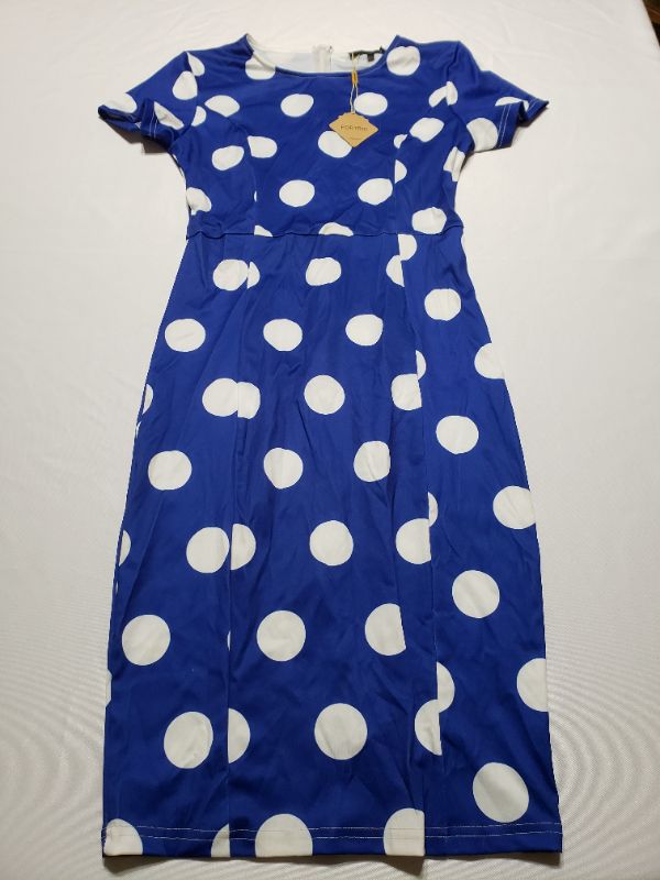 Photo 1 of WOMEN'S BLUE & WHITE POLKA DOT DRESS SIZE SMALL.