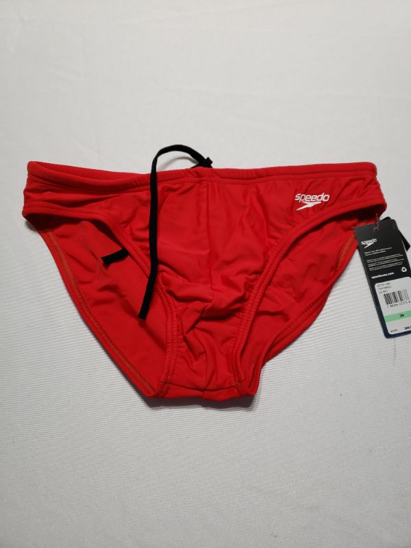 Photo 1 of SPEEDO SWIMMING BRIEFS, RED, SIZE 34.