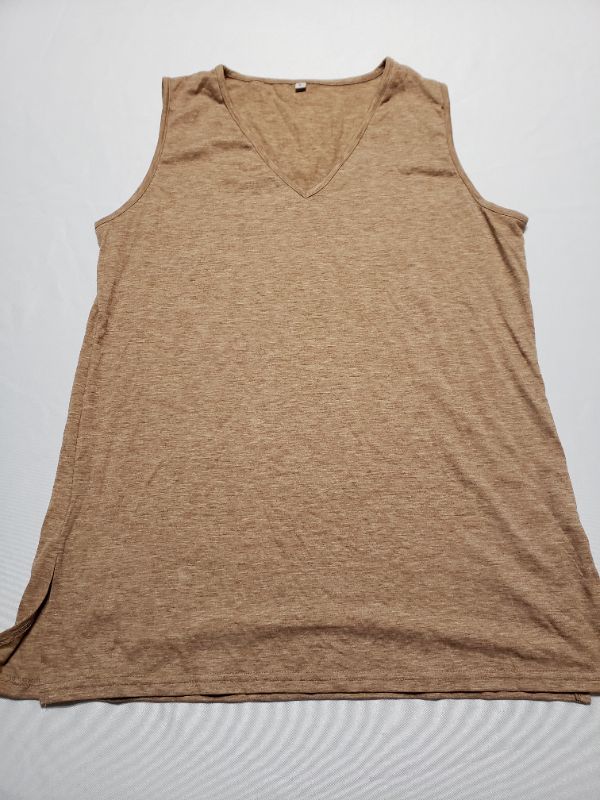 Photo 1 of WOMEN'S V-NECK TAN SLEEVLESS SHIRT, SIZE LARGE