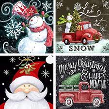 Photo 1 of 4 Pack Christmas Diamond Painting, DIY Full Drill Diamond Art, Crystal Rhinestone 5D Diamond Painting Kits for Adults, Santa Claus Snowman Truck for Christmas Home Decorations, 12X 12 Inch
