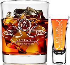 Photo 1 of 1951 71st Birthday Gifts For Men & Women 9 oz Whiskey Glass and 2 oz Shot Glass, 71st Birthday Decorations for Men, Funny Present Ideas for Her, Wife, Mom, Coworker, Best Friend, Anniversary Man Guys
