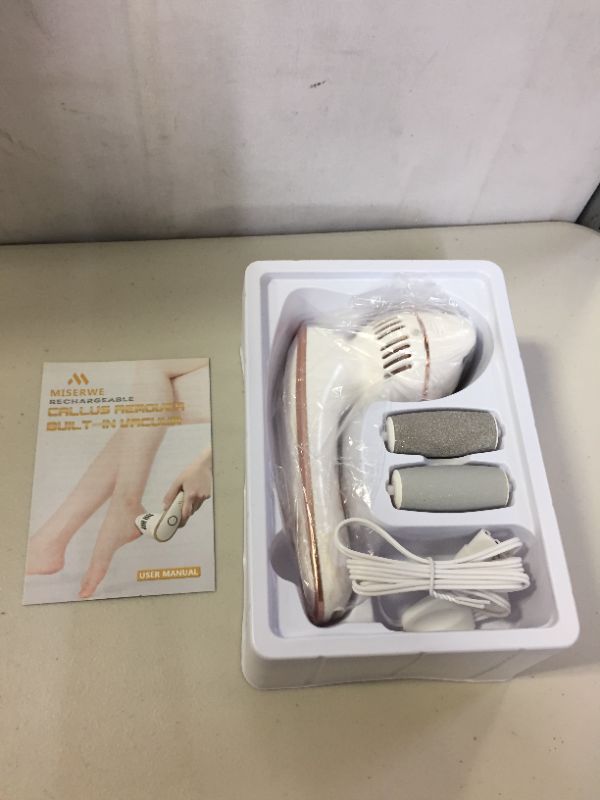 Photo 2 of Callus Remover for Feet with Built-in Vacuum Rechargeable Electric Feet Callus Pedicure Tools for Dead Skin with 3 Coarse Roller Heads and 2 Level Adjustable Speeds.
