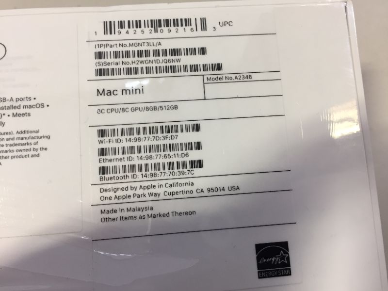Photo 6 of 2020 Apple Mac Mini with Apple M1 Chip (8GB RAM, 512GB SSD Storage) (minor damages to packaging from exposure, factory sealed shut, brand new)
