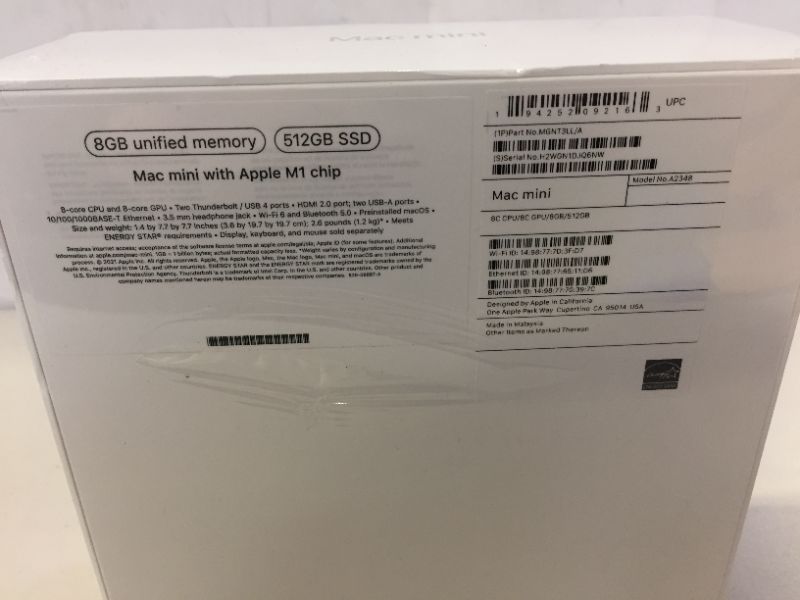 Photo 5 of 2020 Apple Mac Mini with Apple M1 Chip (8GB RAM, 512GB SSD Storage) (minor damages to packaging from exposure, factory sealed shut, brand new)
