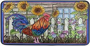 Photo 1 of BARDIC KITCHEN RUG MAT ROOSTER SUNFLOWER PAINTING 39x20 INCH NON SLIP WASHABLE WATERPROOF WELCOME DOOR MATS FOR HOME DECOR
