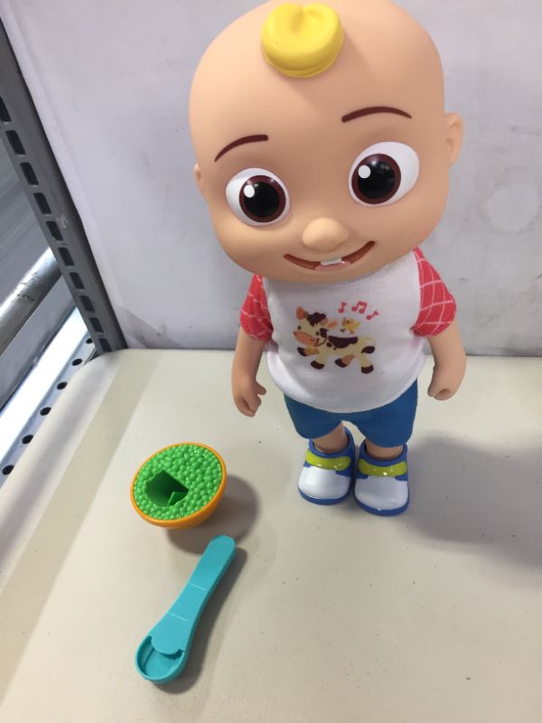 Photo 2 of CoComelon Deluxe Interactive JJ Doll - Includes JJ, Shirt, Shorts, Pair of Shoes, Bowl of Peas, Spoon