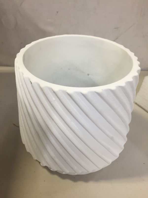 Photo 2 of 8" Inch Modern White Planter - 3D Line Texture Cement Plant Pot - Includes Drainage Plug - GreenMind Design Muse - Contemporary Matte Textured White Finish
(DIRT AND SCRATCHES ON ITEM FROM PRIOR USE)