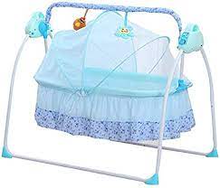 Photo 1 of LOYALHEARTDY Baby Cradle Swing 3 Speed Electric Stand Crib Auto Rocking Chair Bed/  Infant Musical Sleeping Basket for 0-18 Months Newborn Babies, Mosquito Net+Mat+Pillow (Blue)