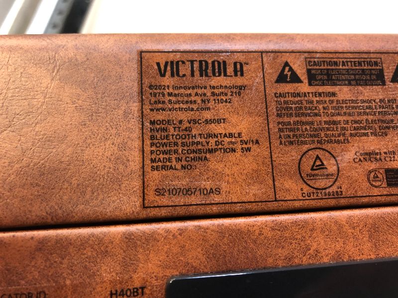 Photo 5 of Victrola Vintage 3-Speed Bluetooth Portable Suitcase Record Player with Built-in Speakers | Upgraded Turntable Audio Sound| Includes Extra Stylus | Brown (STICKER ON ITEM, MISSING BOX AND MANUAL)
