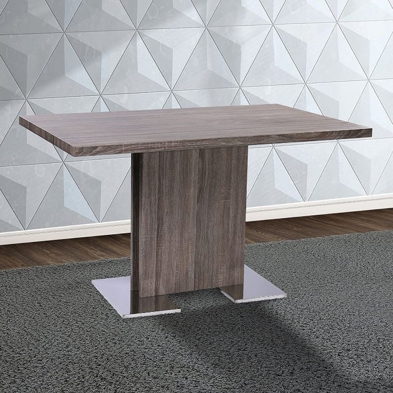 Photo 1 of Armen Living Zenith Dining Table with Grey Walnut Wood and Brushed Stainless Steel Finish TABLE TOP ONLY