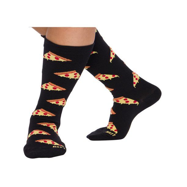 Photo 1 of Pizza Print Wide Calf Compression Socks - Graduated 15-25 mmHg Knee High Food Themed Plus Size Support Stockings SIZE L/XL - LISH 5PK
