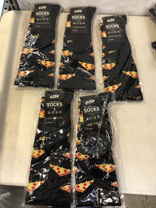 Photo 2 of Pizza Print Wide Calf Compression Socks - Graduated 15-25 mmHg Knee High Food Themed Plus Size Support Stockings SIZE L/XL - LISH 5PK
