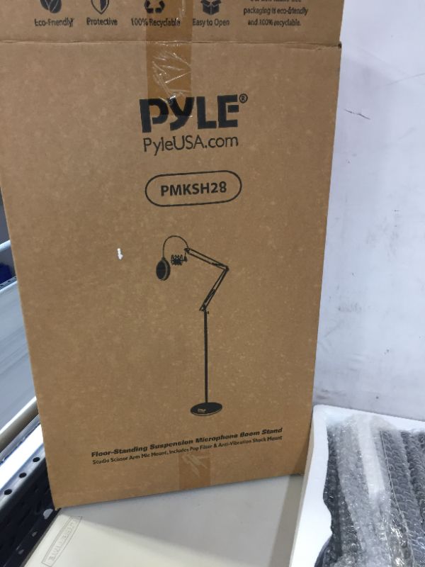 Photo 3 of Pyle Microphone Boom Suspension Stand - Scissor Spring Arm Floor Mic Stand with Shock Mount & Pop Filter (PMKSH28),Black
