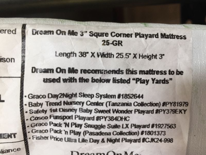 Photo 1 of Dream On Me 3" Firm Play Yd Mattress Square Corner