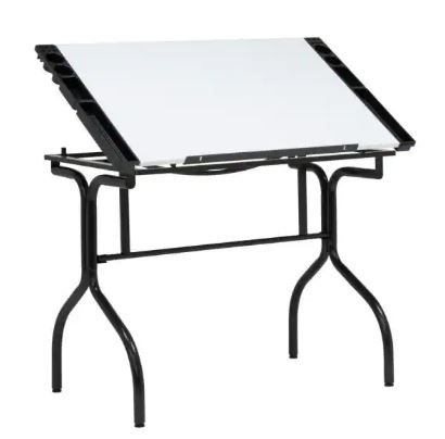 Photo 1 of Studio Designs
35.25 in. W PB Craft Table with Folding Legs and Art Supplies Trays, no Tools Required for Assembly, Black/White PARTS ONLY